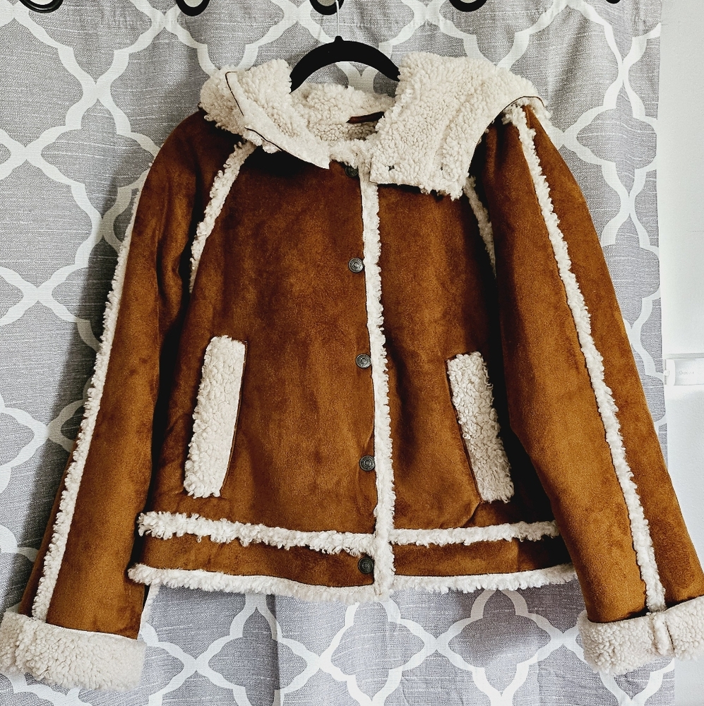 We The Free Brown and Cream Leather Jacket